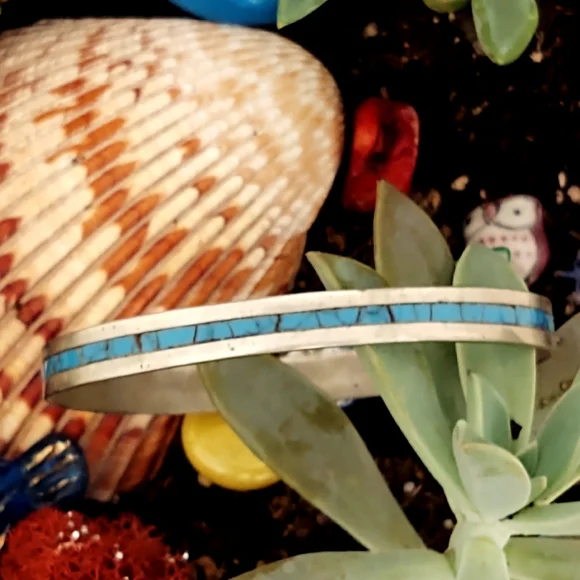 Vintage Mexican Sterling Silver & Turquoise Ring & Bracelet Set - Picture 10 of 11